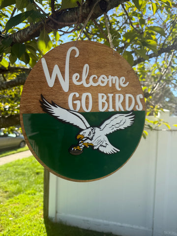 Go Birds Welcome Sign – 11.5" Acrylic & Wood Door Hanger